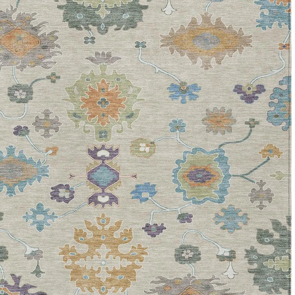 8' X 10' Beige And Green Oriental Washable Indoor Outdoor Area Rug Homeroots Outdoor
