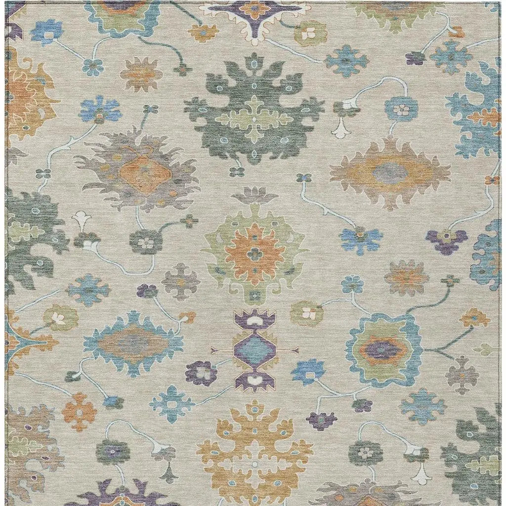 8' X 10' Beige And Green Oriental Washable Indoor Outdoor Area Rug Homeroots Outdoor