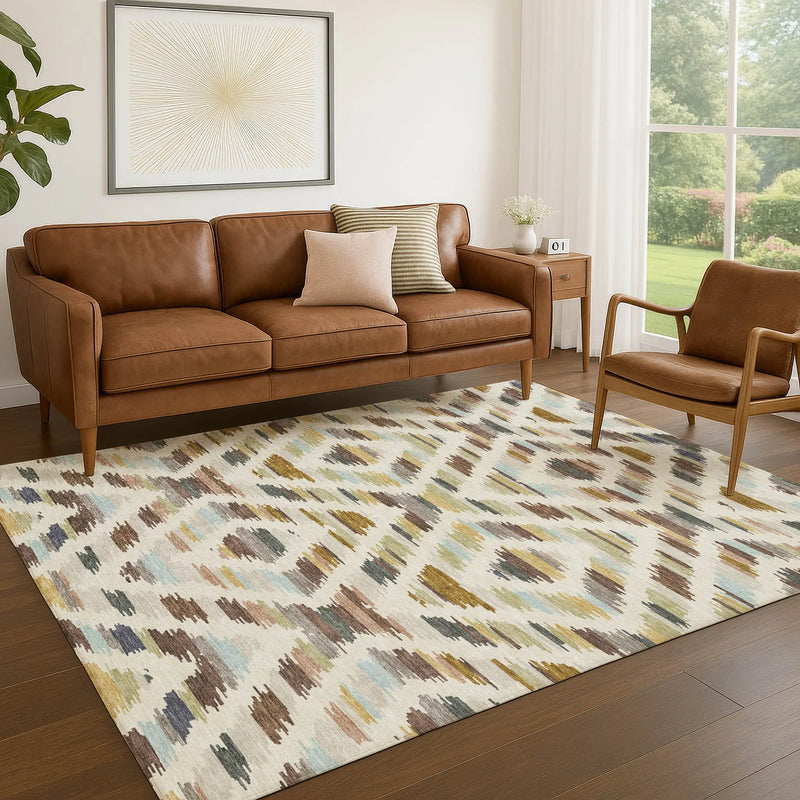 8' X 10' Beige And Green Tribal Washable Indoor Outdoor Area Rug Homeroots Outdoor