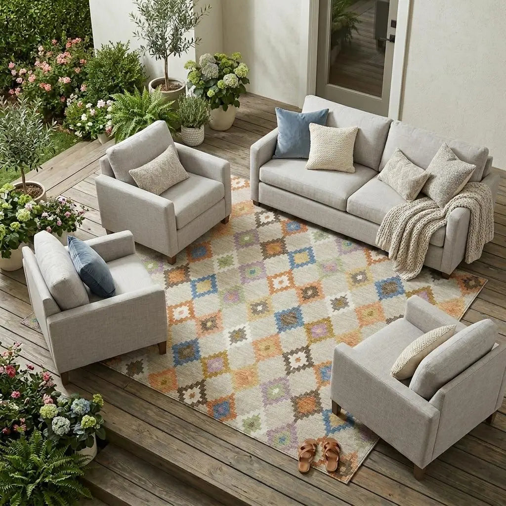 8' X 10' Beige And Ivory Aztec Washable Indoor Outdoor Area Rug Homeroots Outdoor