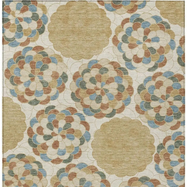 8' X 10' Beige And Ivory Floral Washable Indoor Outdoor Area Rug Homeroots Outdoor