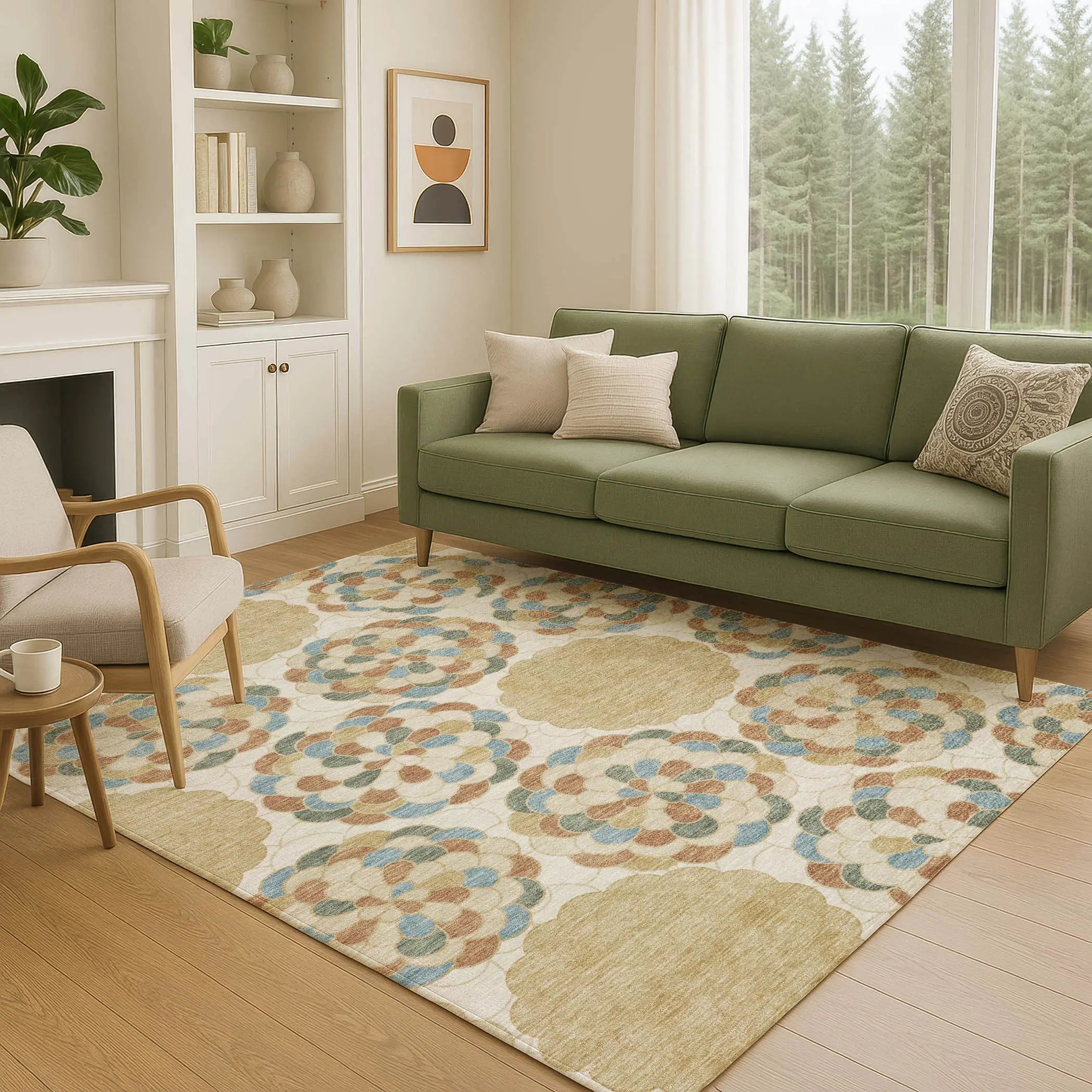 8' X 10' Beige And Ivory Floral Washable Indoor Outdoor Area Rug Homeroots Outdoor