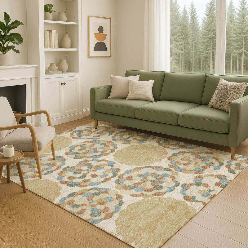8' X 10' Beige And Ivory Floral Washable Indoor Outdoor Area Rug Homeroots Outdoor