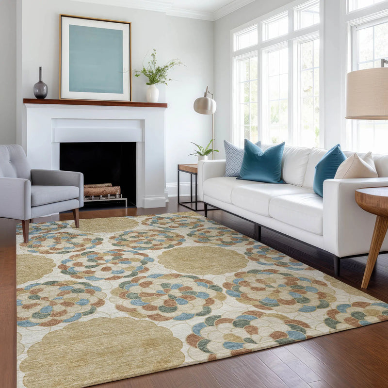 8' X 10' Beige And Ivory Floral Washable Indoor Outdoor Area Rug Homeroots Outdoor