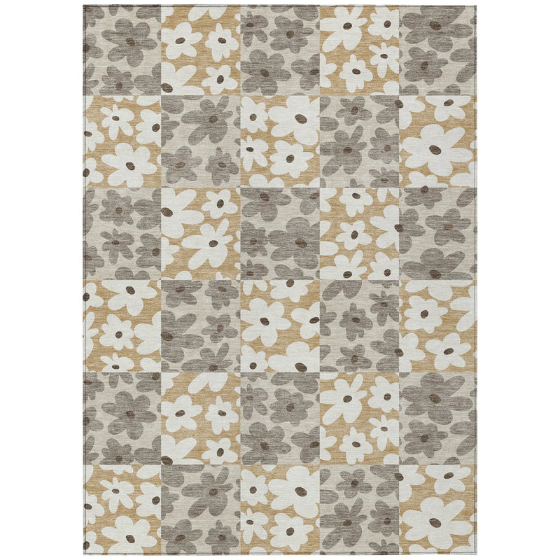 8' X 10' Beige And Ivory Floral Washable Indoor Outdoor Area Rug Homeroots Outdoor