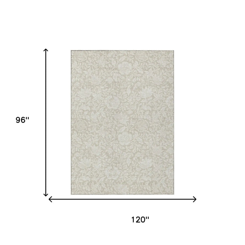 8' X 10' Beige And Ivory Floral Washable Indoor Outdoor Area Rug Homeroots Outdoor