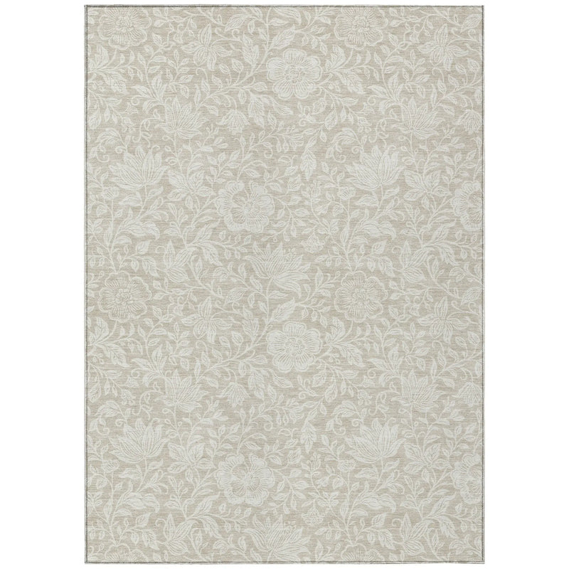 8' X 10' Beige And Ivory Floral Washable Indoor Outdoor Area Rug Homeroots Outdoor