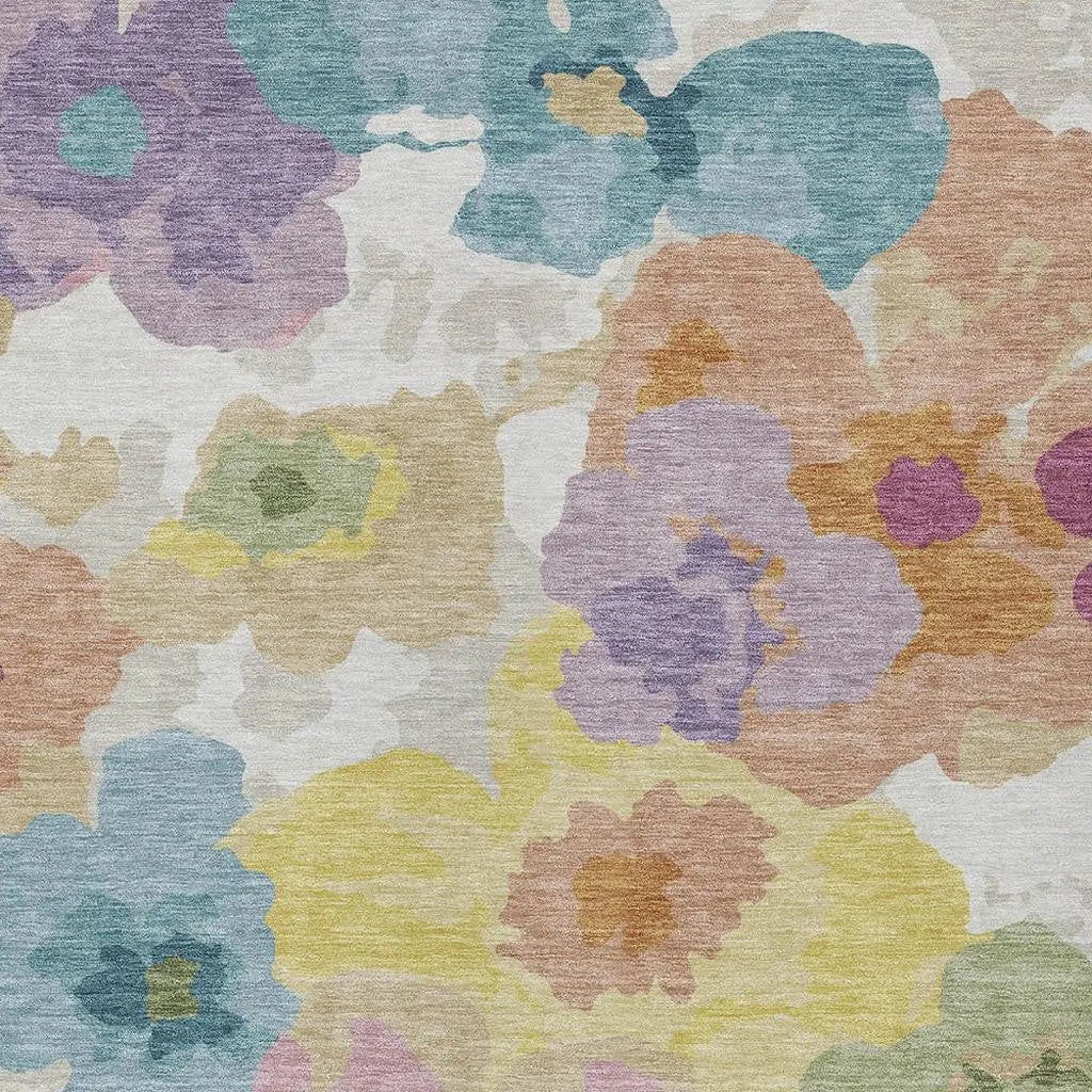 8' X 10' Beige And Ivory Floral Washable Indoor Outdoor Area Rug Homeroots Outdoor