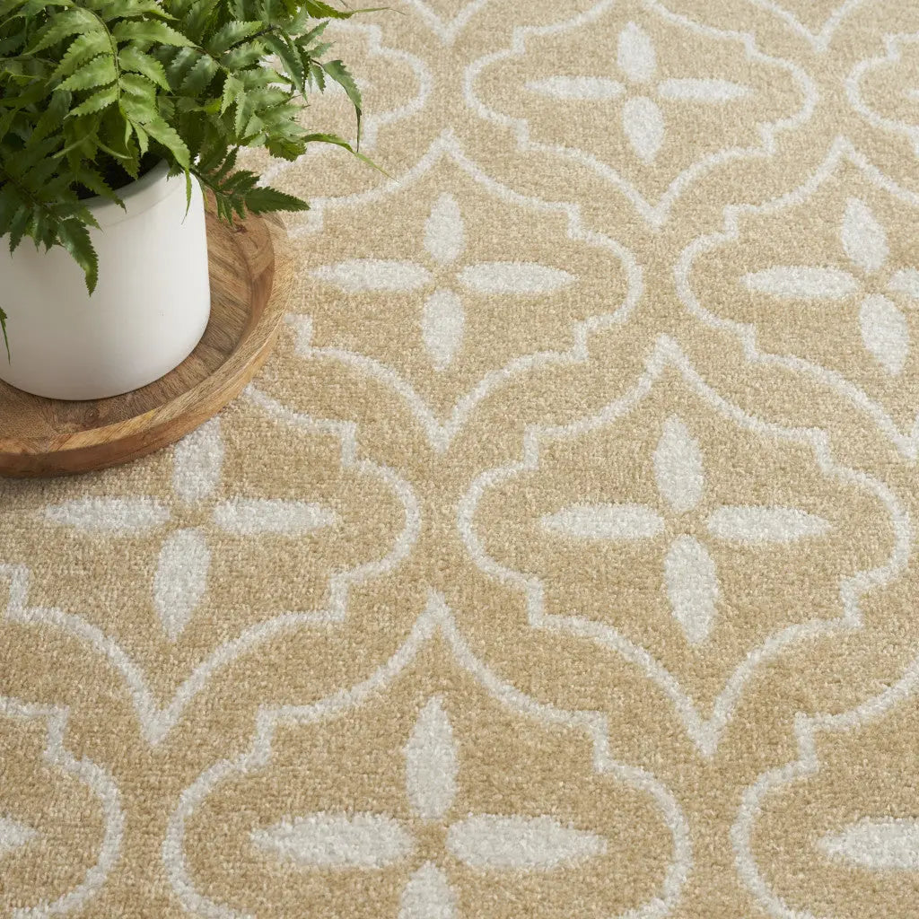 8' X 10' Beige And Ivory Geometric Indoor Outdoor Area Rug Homeroots Outdoor