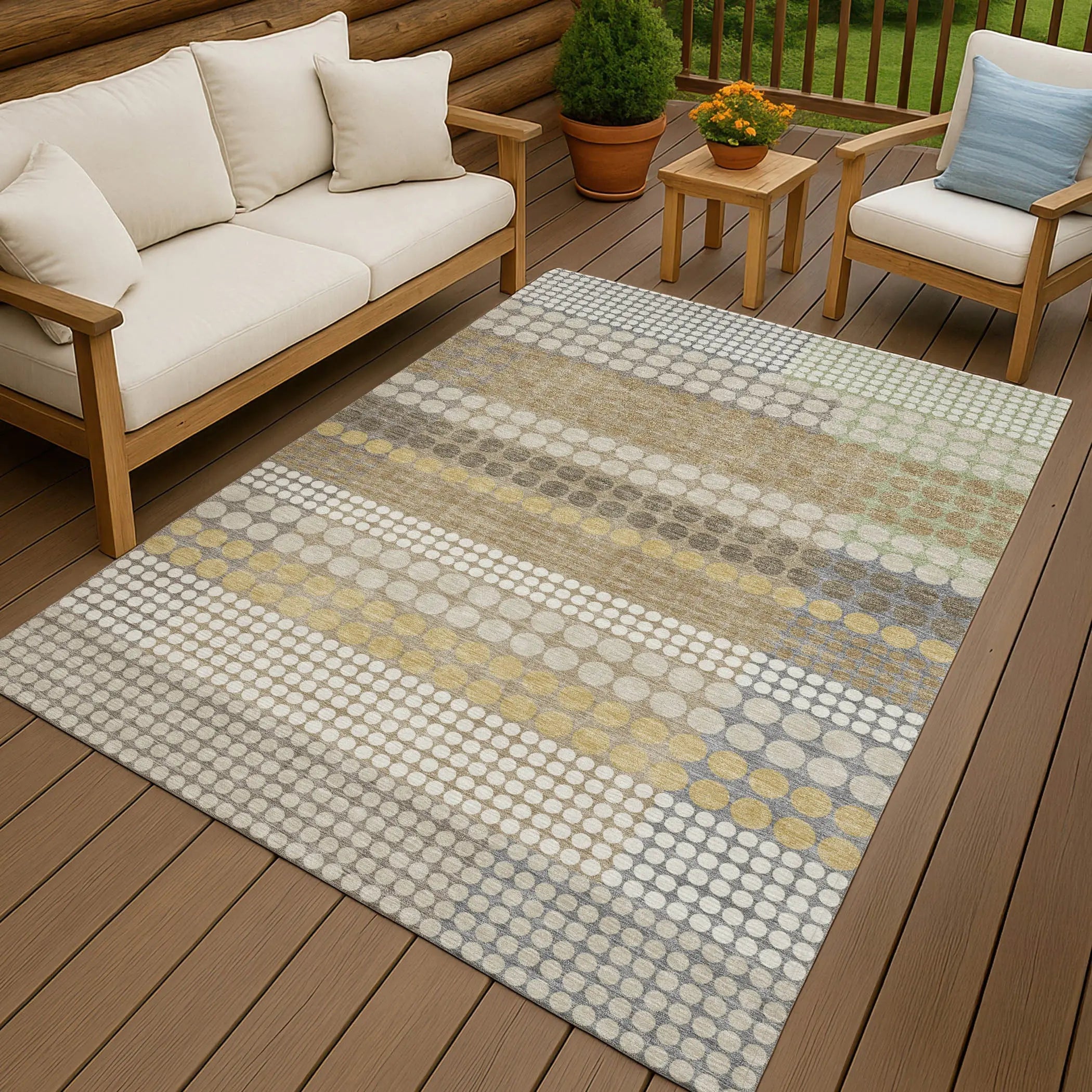8' X 10' Beige And Ivory Geometric Washable Indoor Outdoor Area Rug Homeroots Outdoor