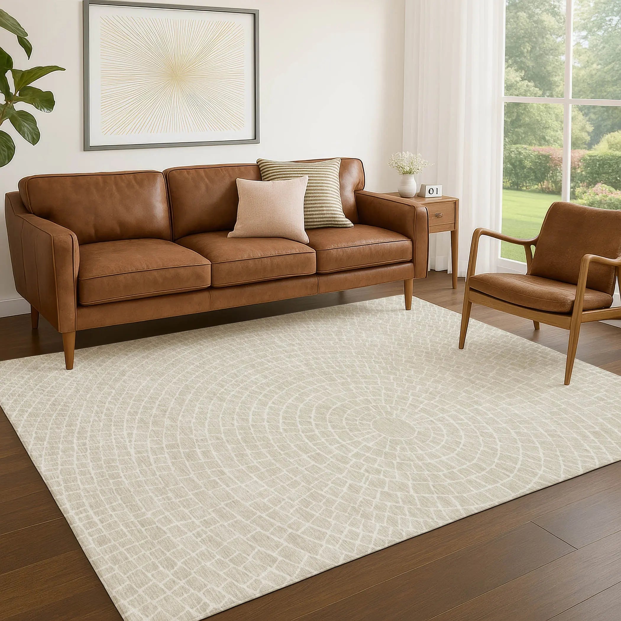 8' X 10' Beige And Ivory Geometric Washable Indoor Outdoor Area Rug Homeroots Outdoor