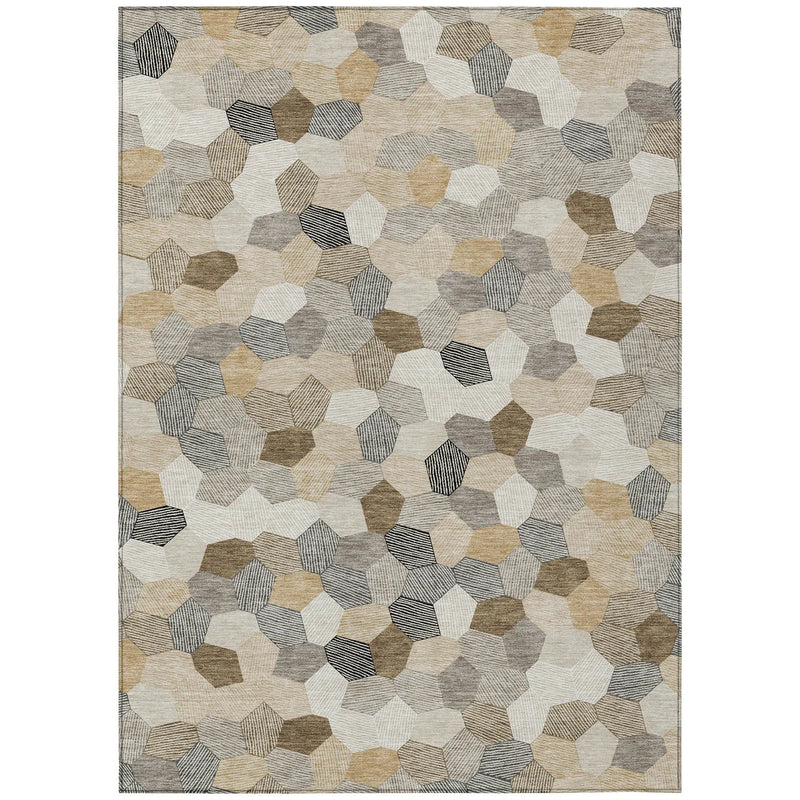 8' X 10' Beige And Ivory Geometric Washable Indoor Outdoor Area Rug Homeroots Outdoor