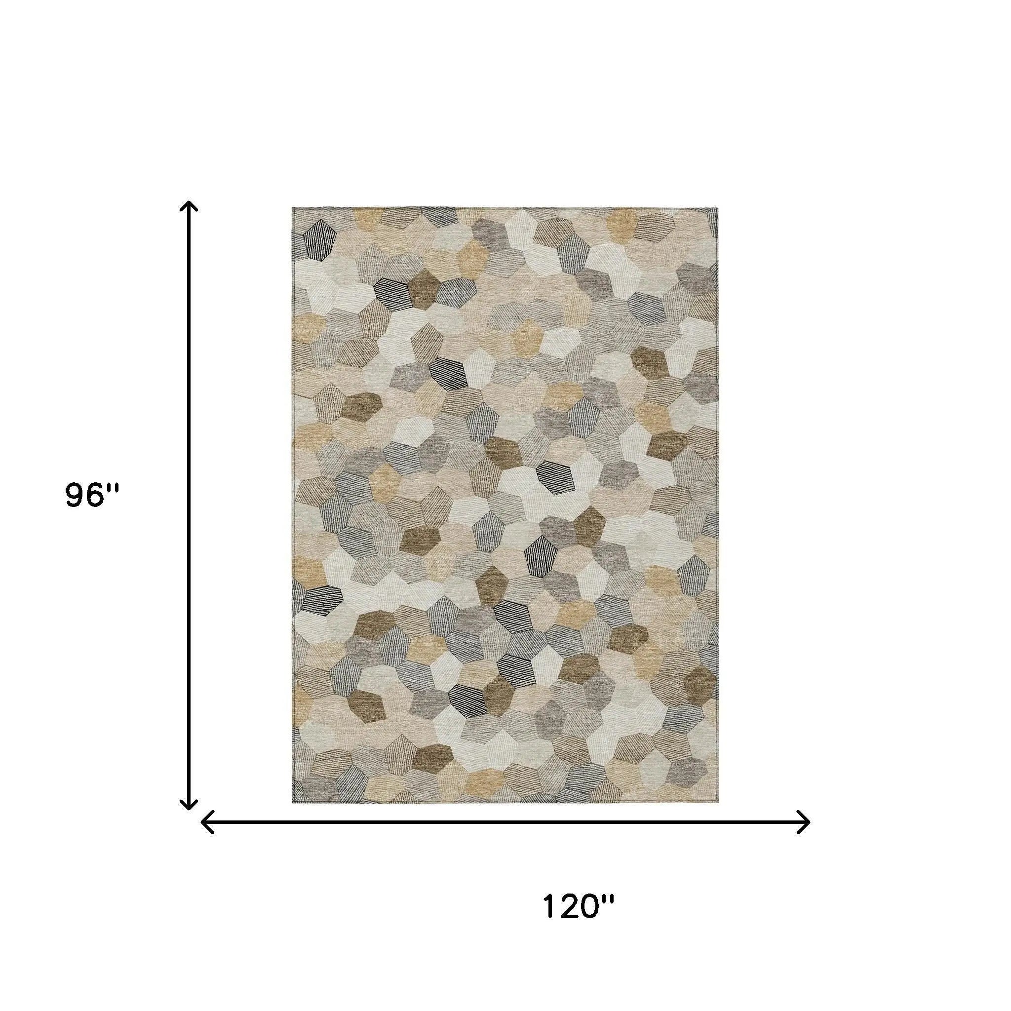 8' X 10' Beige And Ivory Geometric Washable Indoor Outdoor Area Rug Homeroots Outdoor