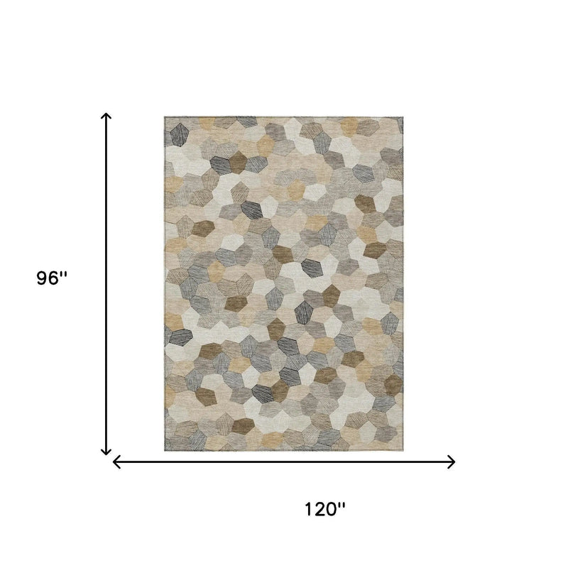 8' X 10' Beige And Ivory Geometric Washable Indoor Outdoor Area Rug Homeroots Outdoor