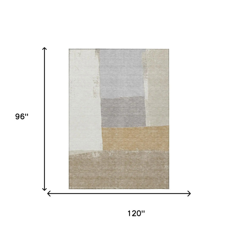 8' X 10' Beige And Ivory Geometric Washable Indoor Outdoor Area Rug Homeroots Outdoor
