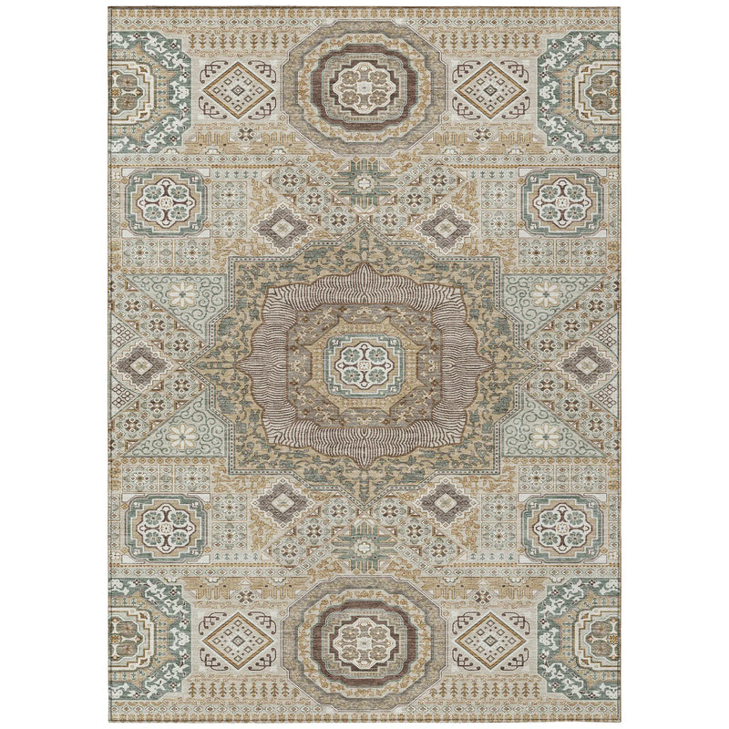 8' X 10' Beige And Ivory Oriental Washable Indoor Outdoor Area Rug Homeroots Outdoor