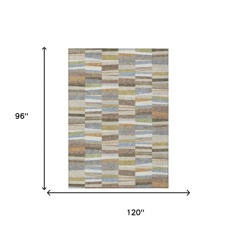 8' X 10' Beige And Ivory Striped Washable Indoor Outdoor Area Rug Homeroots Outdoor