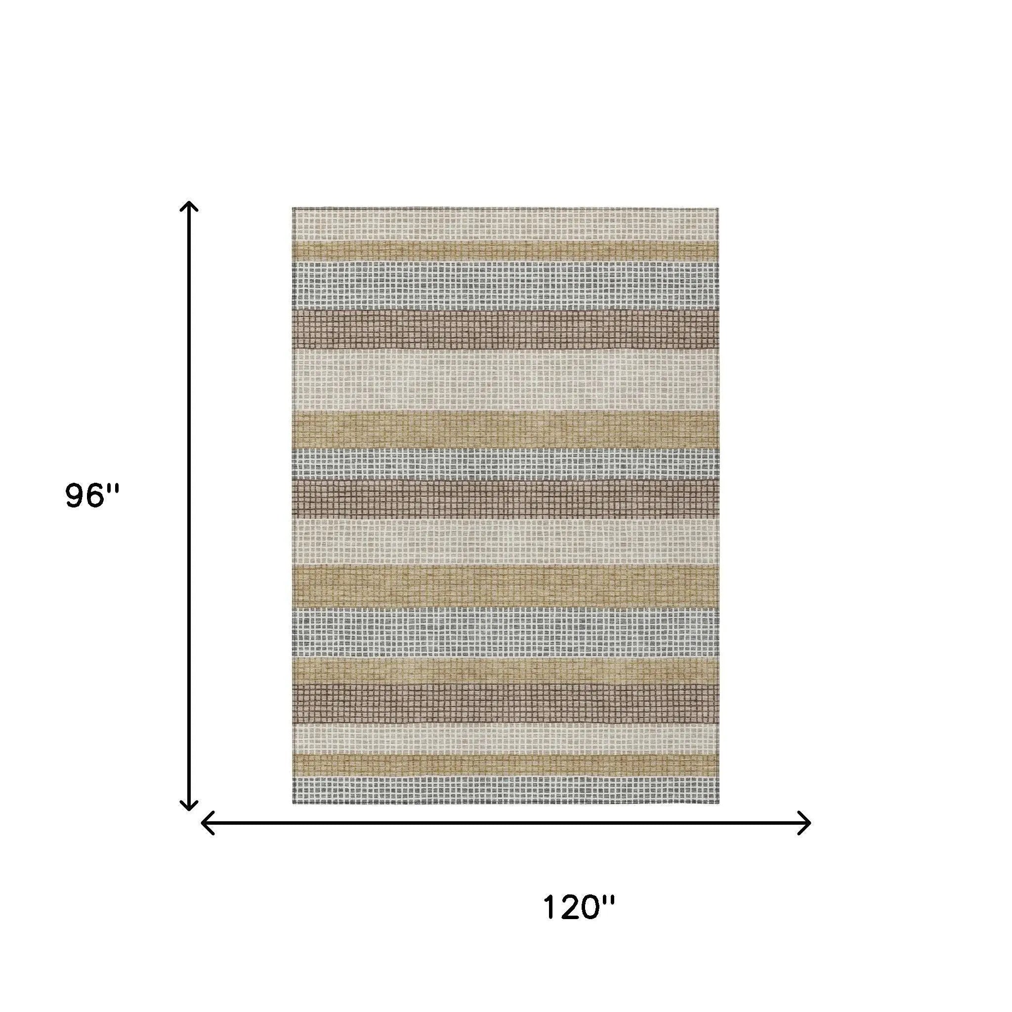 8' X 10' Beige And Ivory Striped Washable Indoor Outdoor Area Rug Homeroots Outdoor
