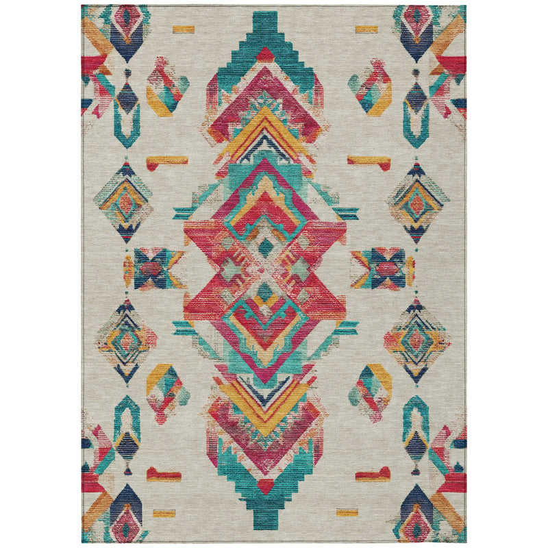 8' X 10' Beige And Ivory Tribal Washable Indoor Outdoor Area Rug Homeroots Outdoor