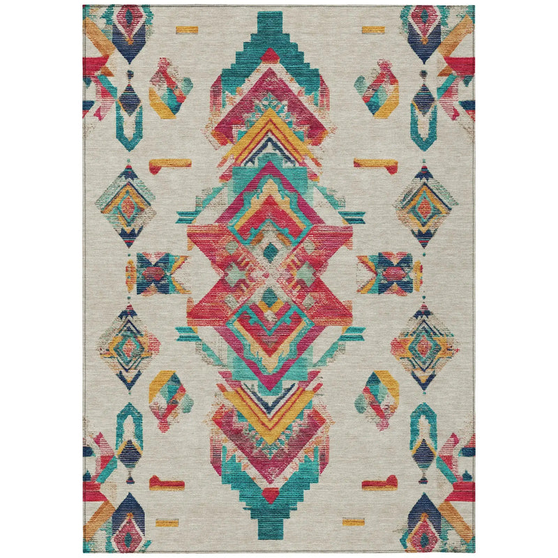 8' X 10' Beige And Ivory Tribal Washable Indoor Outdoor Area Rug Homeroots Outdoor