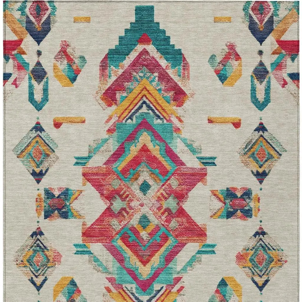 8' X 10' Beige And Ivory Tribal Washable Indoor Outdoor Area Rug Homeroots Outdoor