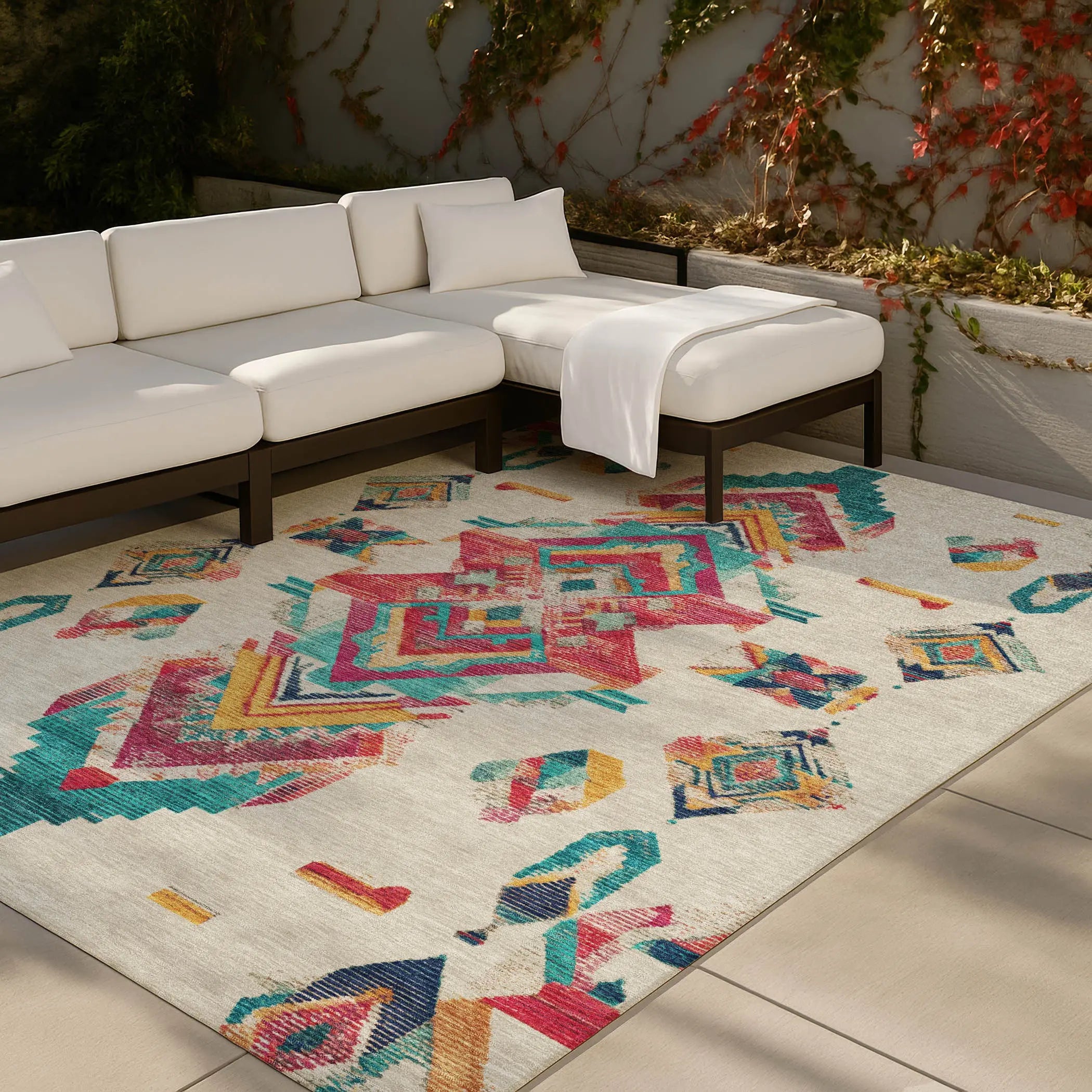 8' X 10' Beige And Ivory Tribal Washable Indoor Outdoor Area Rug Homeroots Outdoor