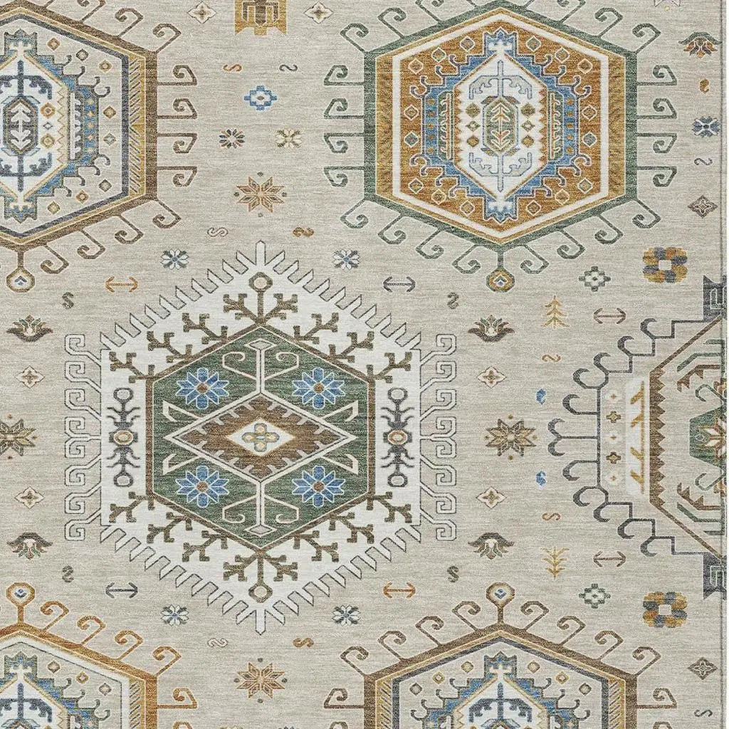 8' X 10' Beige And Ivory Tribal Washable Indoor Outdoor Area Rug Homeroots Outdoor