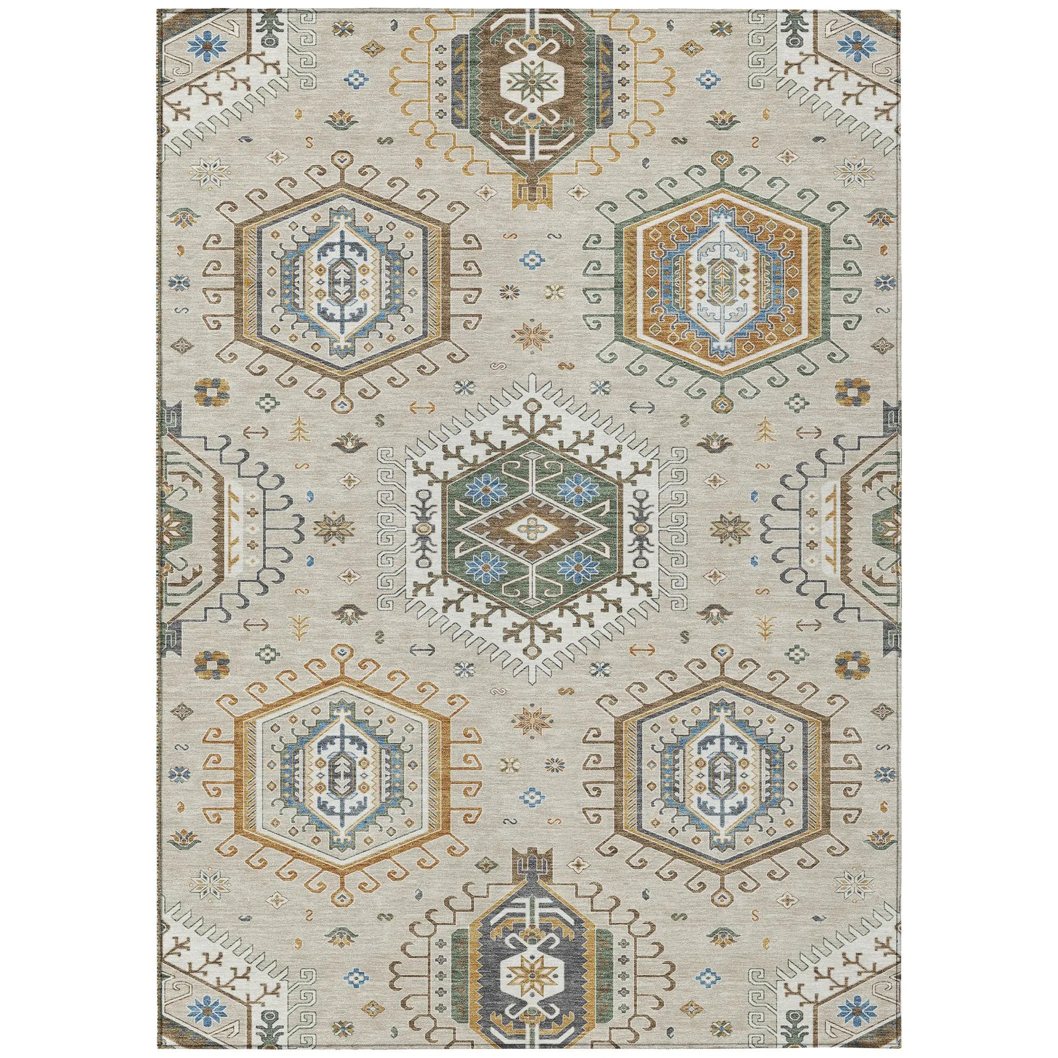 8' X 10' Beige And Ivory Tribal Washable Indoor Outdoor Area Rug Homeroots Outdoor