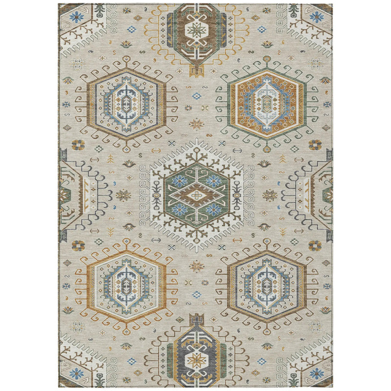 8' X 10' Beige And Ivory Tribal Washable Indoor Outdoor Area Rug Homeroots Outdoor
