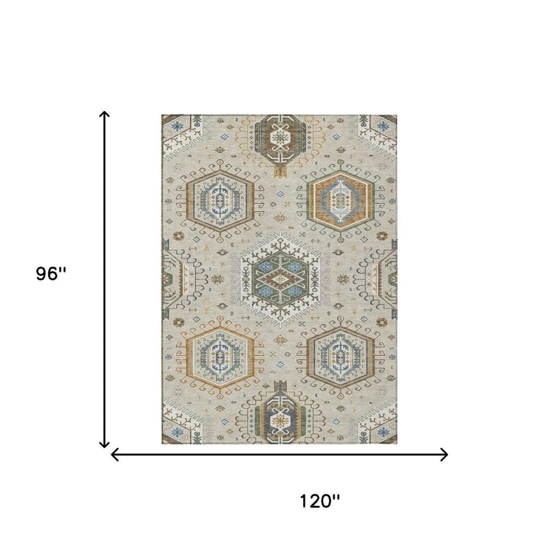 8' X 10' Beige And Ivory Tribal Washable Indoor Outdoor Area Rug Homeroots Outdoor