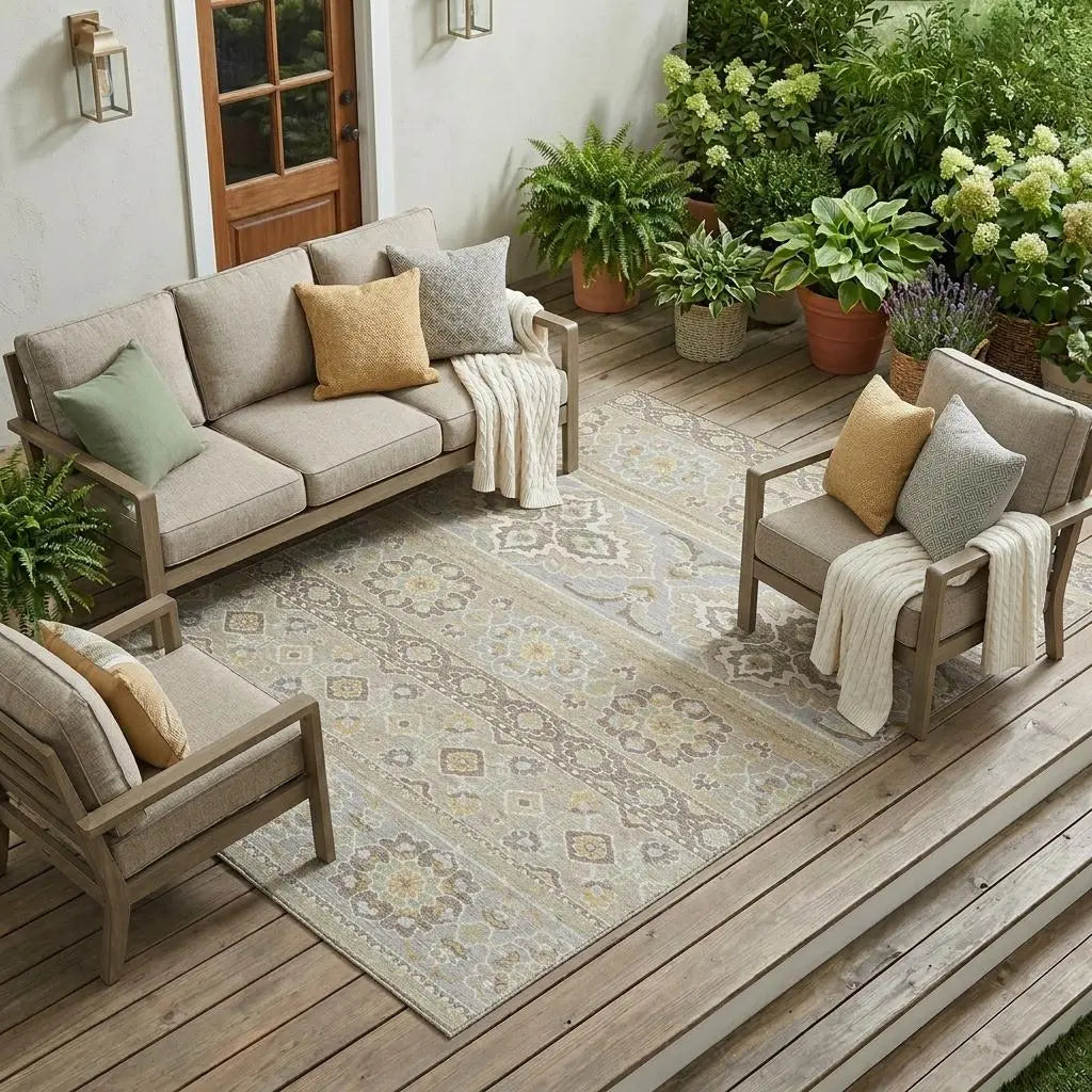 8' X 10' Beige And Ivory Tribal Washable Indoor Outdoor Area Rug Homeroots Outdoor