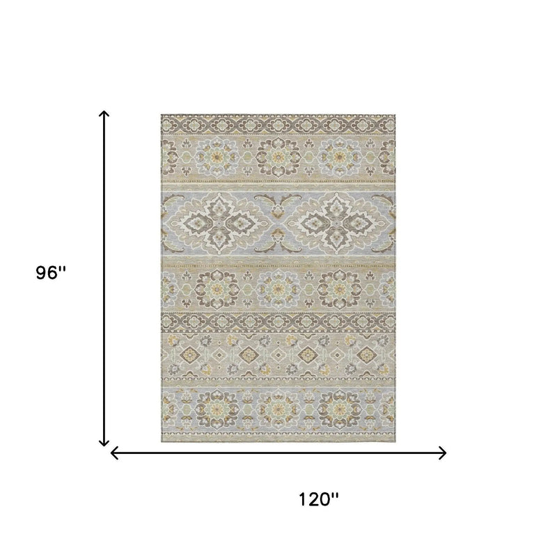 8' X 10' Beige And Ivory Tribal Washable Indoor Outdoor Area Rug Homeroots Outdoor