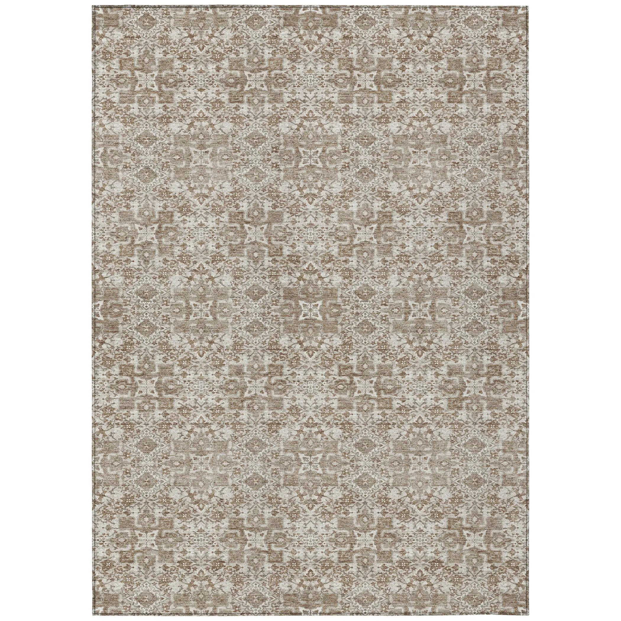 8' X 10' Beige And Khaki Oriental Washable Indoor Outdoor Area Rug Homeroots Outdoor