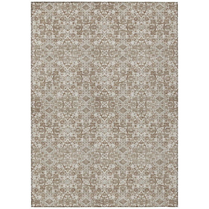 8' X 10' Beige And Khaki Oriental Washable Indoor Outdoor Area Rug Homeroots Outdoor