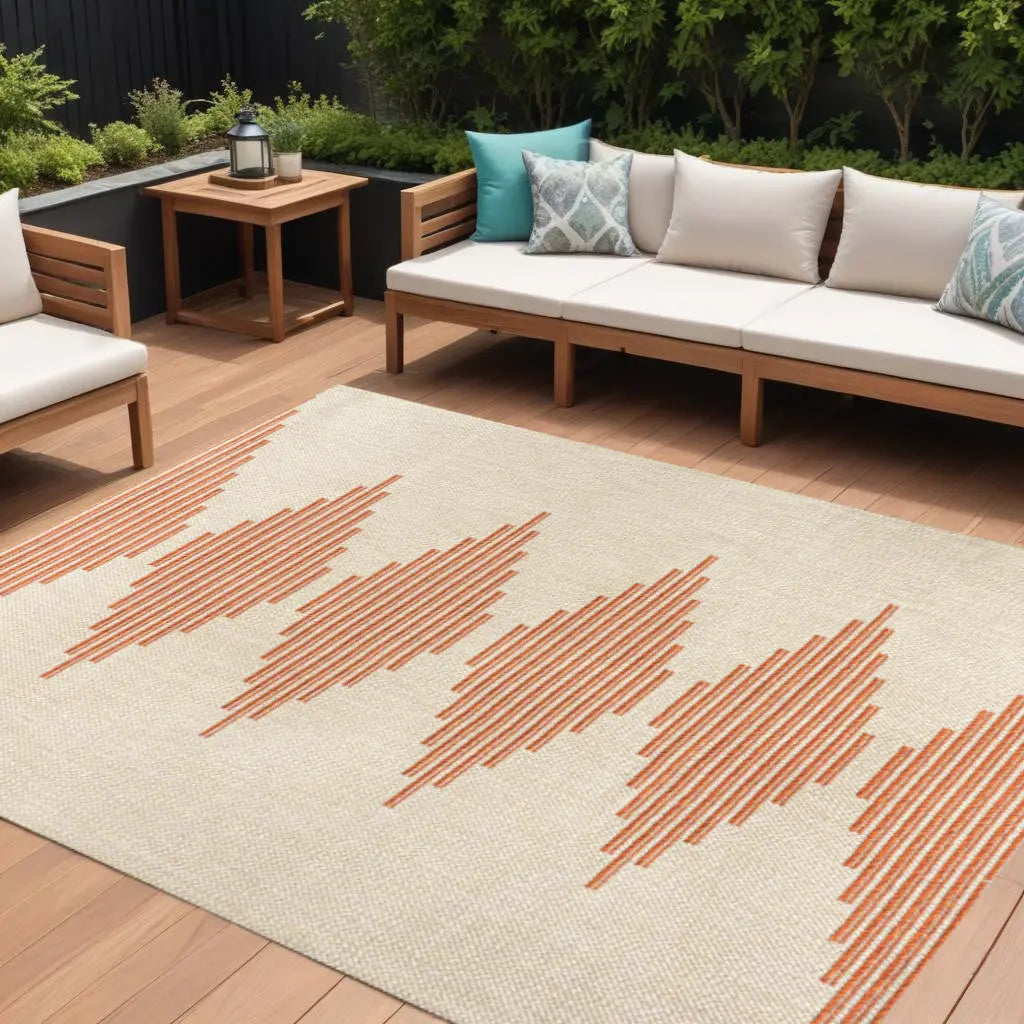 8' X 10' Beige And Orange Abstract Indoor Outdoor Area Rug Homeroots Outdoor