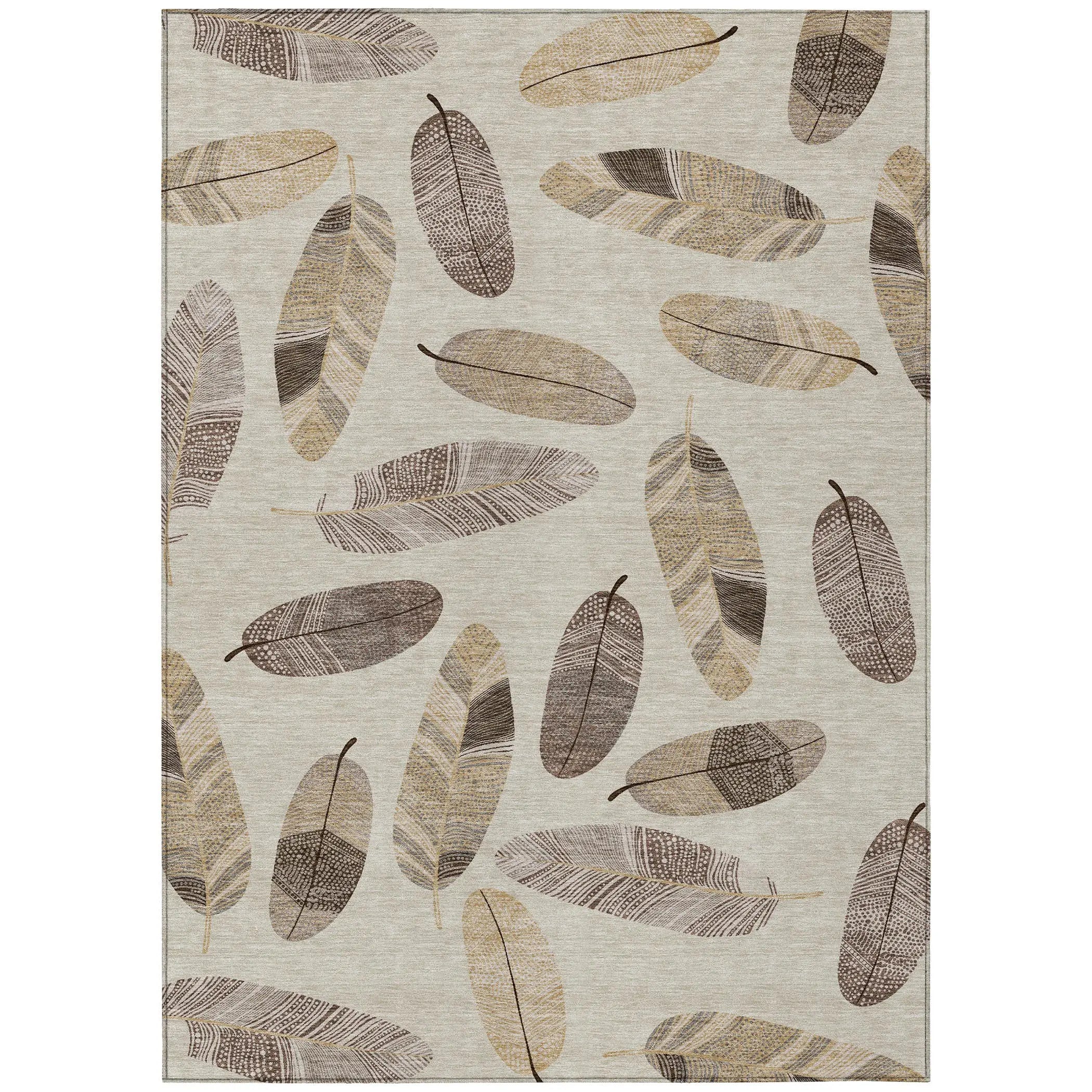 8' X 10' Beige And Sky Blue Botanical Leaves Washable Indoor Outdoor Area Rug Homeroots Outdoor