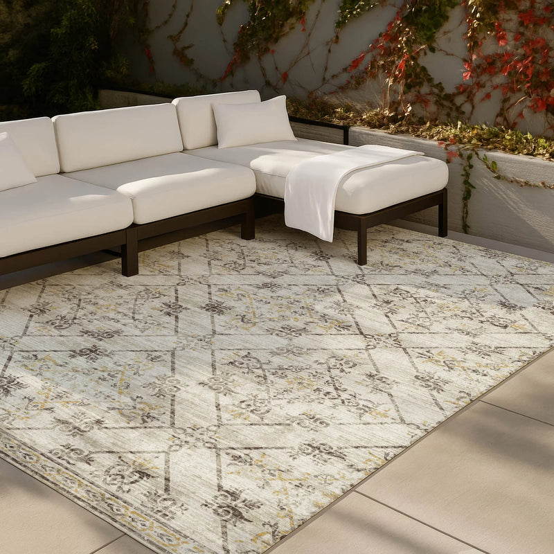 8' X 10' Beige And Sky Blue Geometric Washable Indoor Outdoor Area Rug Homeroots Outdoor