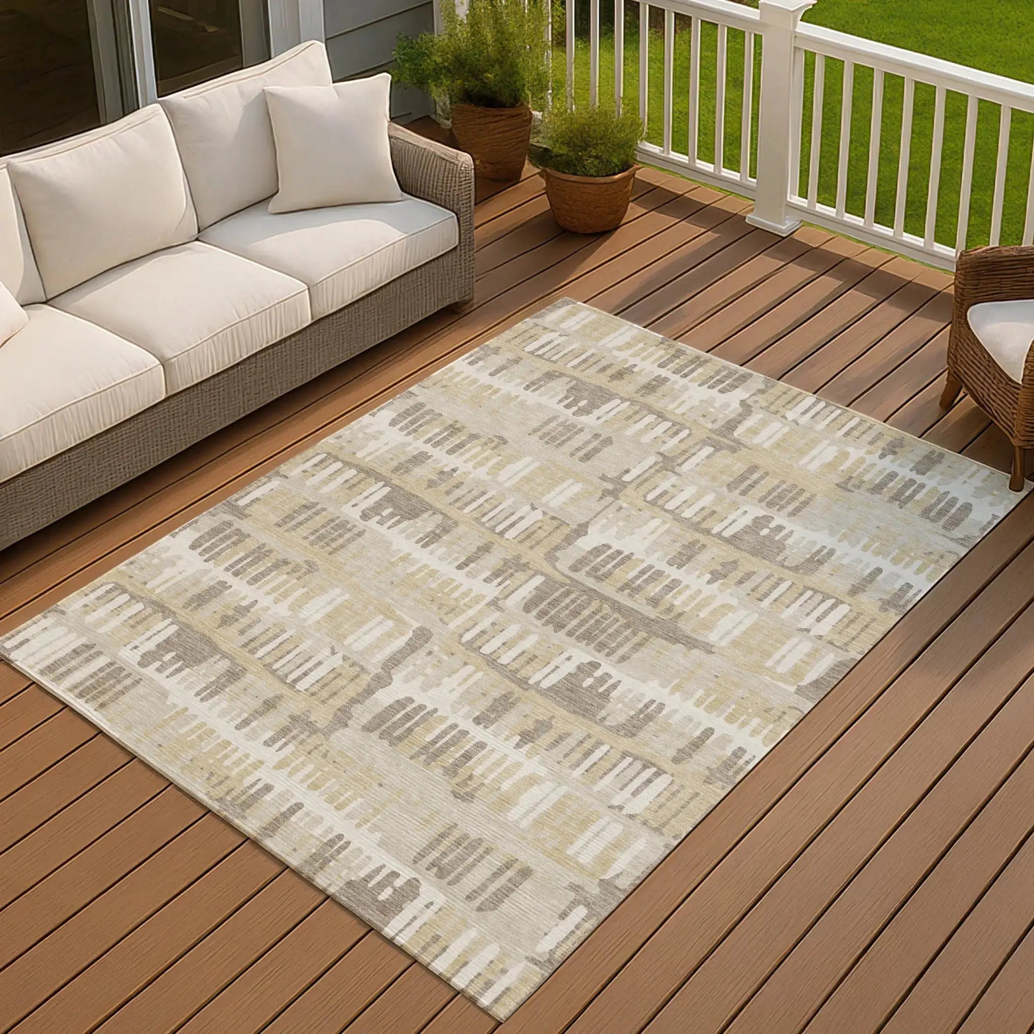 8' X 10' Beige And Taupe Abstract Washable Indoor Outdoor Area Rug Homeroots Outdoor