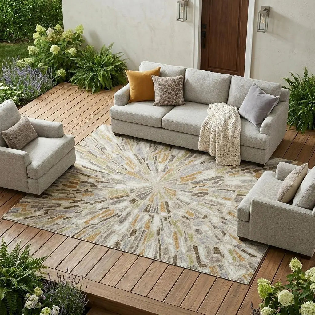 8' X 10' Beige And Taupe Abstract Washable Indoor Outdoor Area Rug Homeroots Outdoor