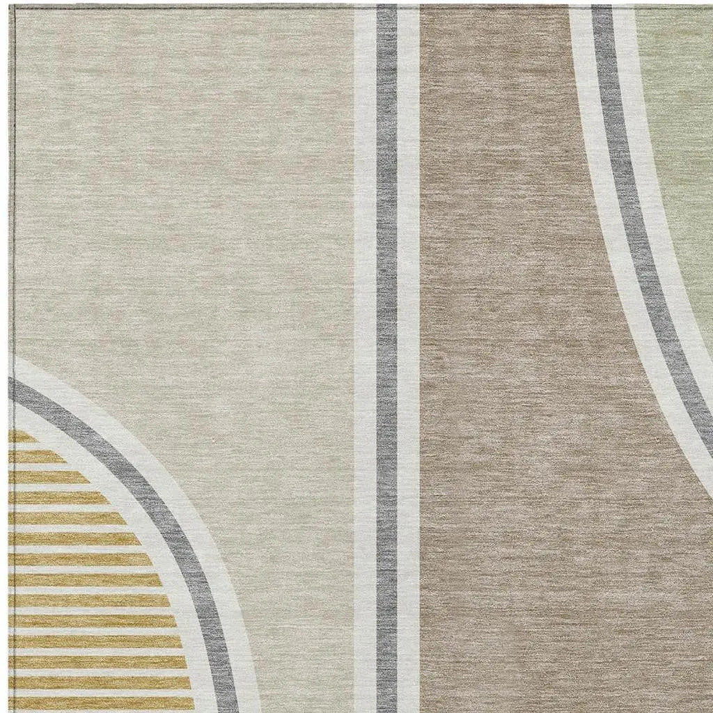 8' X 10' Beige And Taupe Geometric Washable Indoor Outdoor Area Rug Homeroots Outdoor