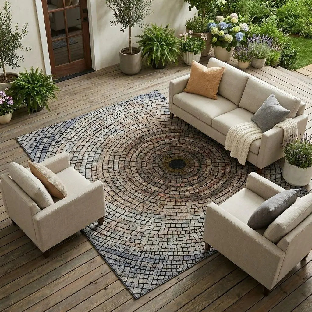 8' X 10' Beige And Taupe Geometric Washable Indoor Outdoor Area Rug Homeroots Outdoor