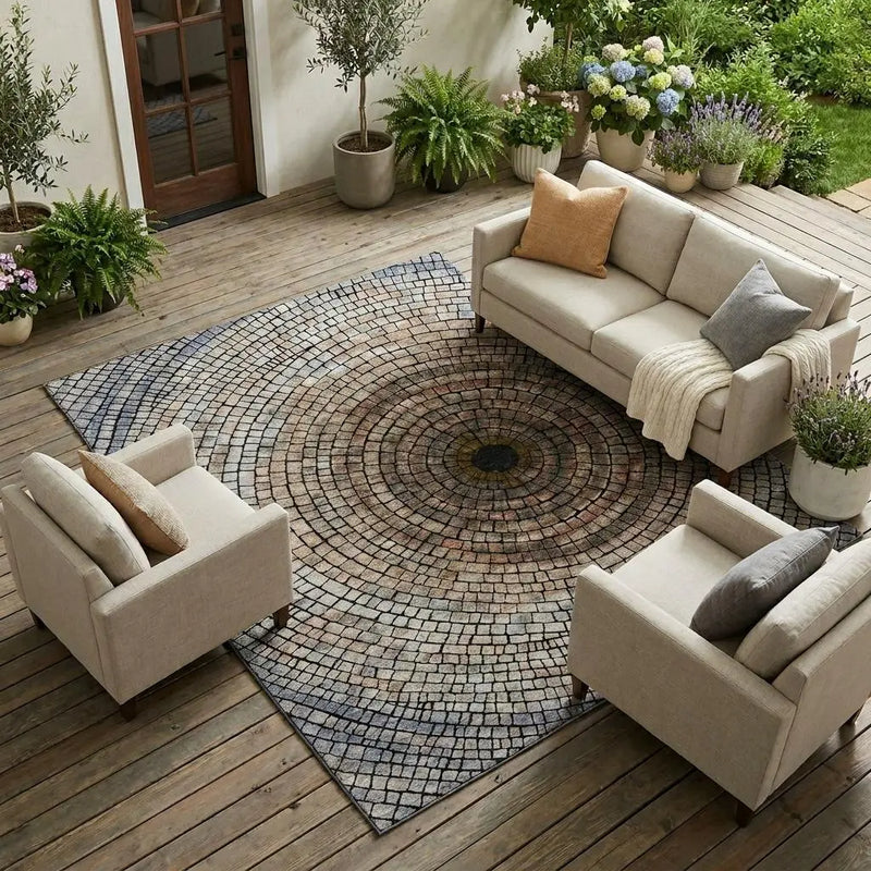 8' X 10' Beige And Taupe Geometric Washable Indoor Outdoor Area Rug Homeroots Outdoor