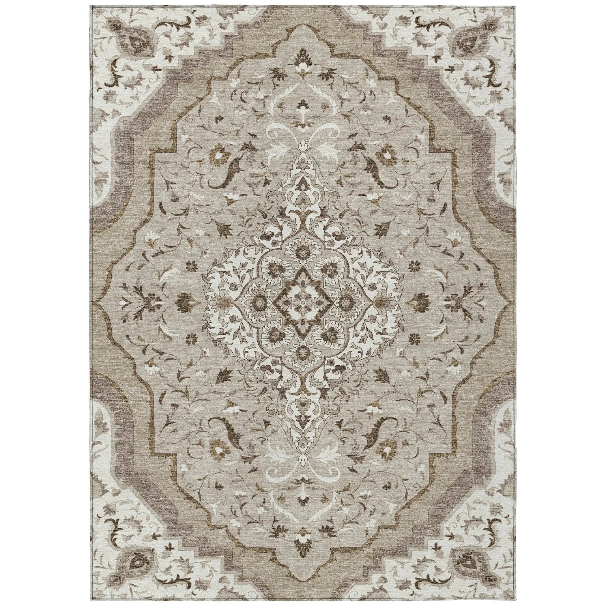 8' X 10' Beige And Taupe Medallion Washable Indoor Outdoor Area Rug Homeroots Outdoor