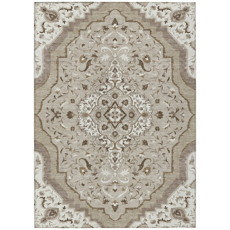 8' X 10' Beige And Taupe Medallion Washable Indoor Outdoor Area Rug Homeroots Outdoor