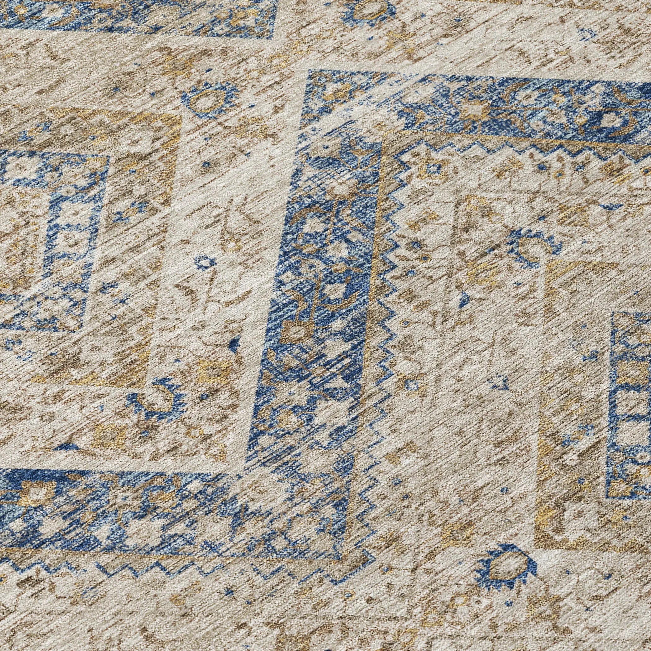 8' X 10' Beige And Teal Blue Tribal Washable Indoor Outdoor Area Rug Homeroots Outdoor