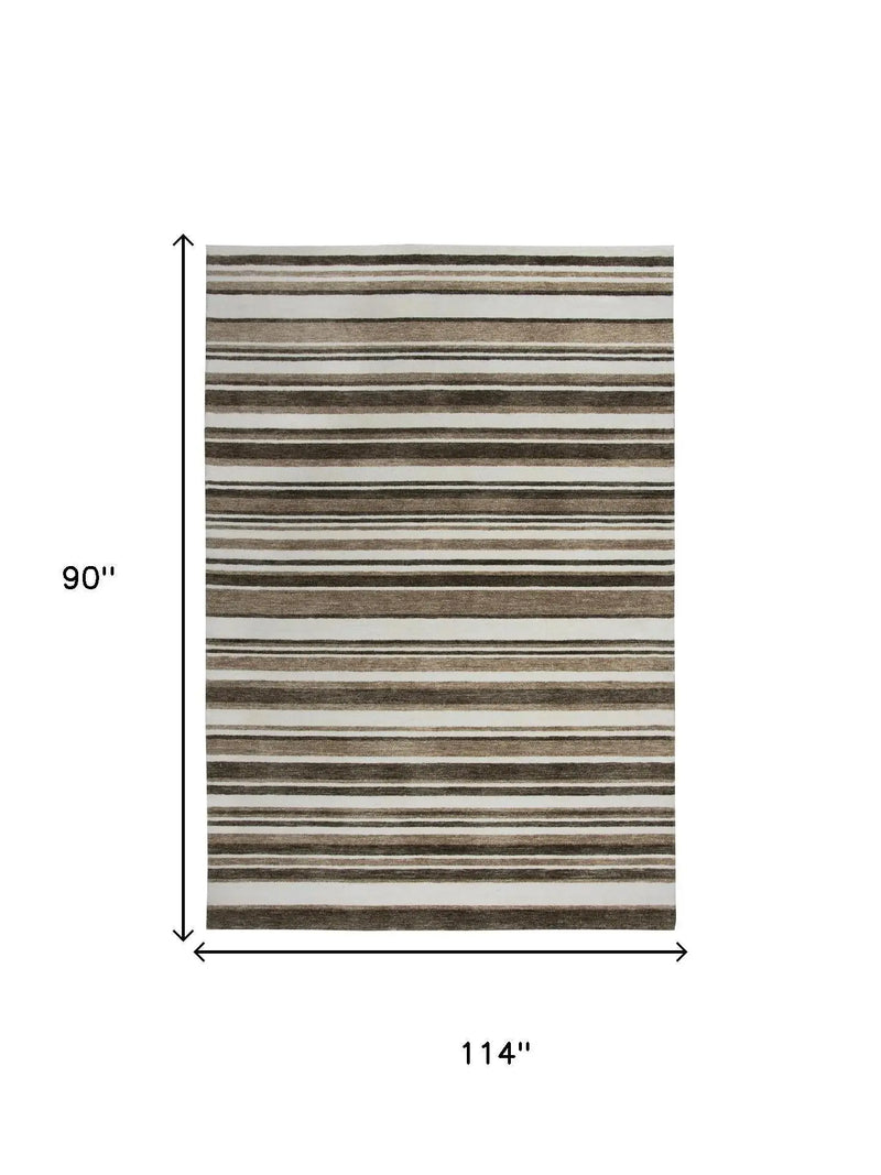 8' X 10' Beige Brown And Ivory Striped Hand Tufted Area Rug Homeroots Home Decor