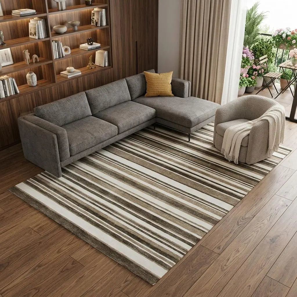 8' X 10' Beige Brown And Ivory Striped Hand Tufted Area Rug Homeroots Home Decor