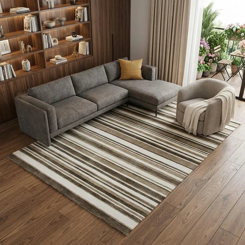 8' X 10' Beige Brown And Ivory Striped Hand Tufted Area Rug Homeroots Home Decor