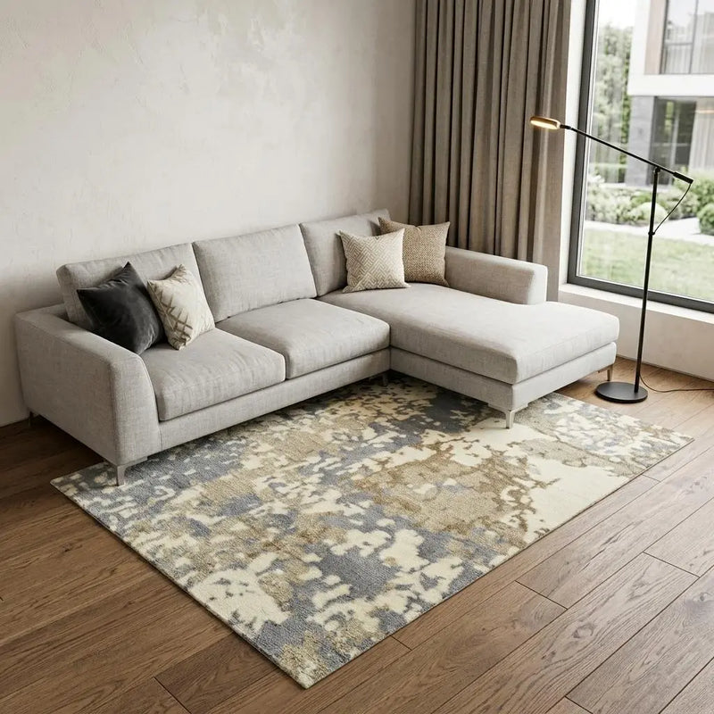 8' X 10' Beige Gray And Ivory New Zealand Lambs Wool Abstract Hand Carved Handmade Area Rug Homeroots Home Decor
