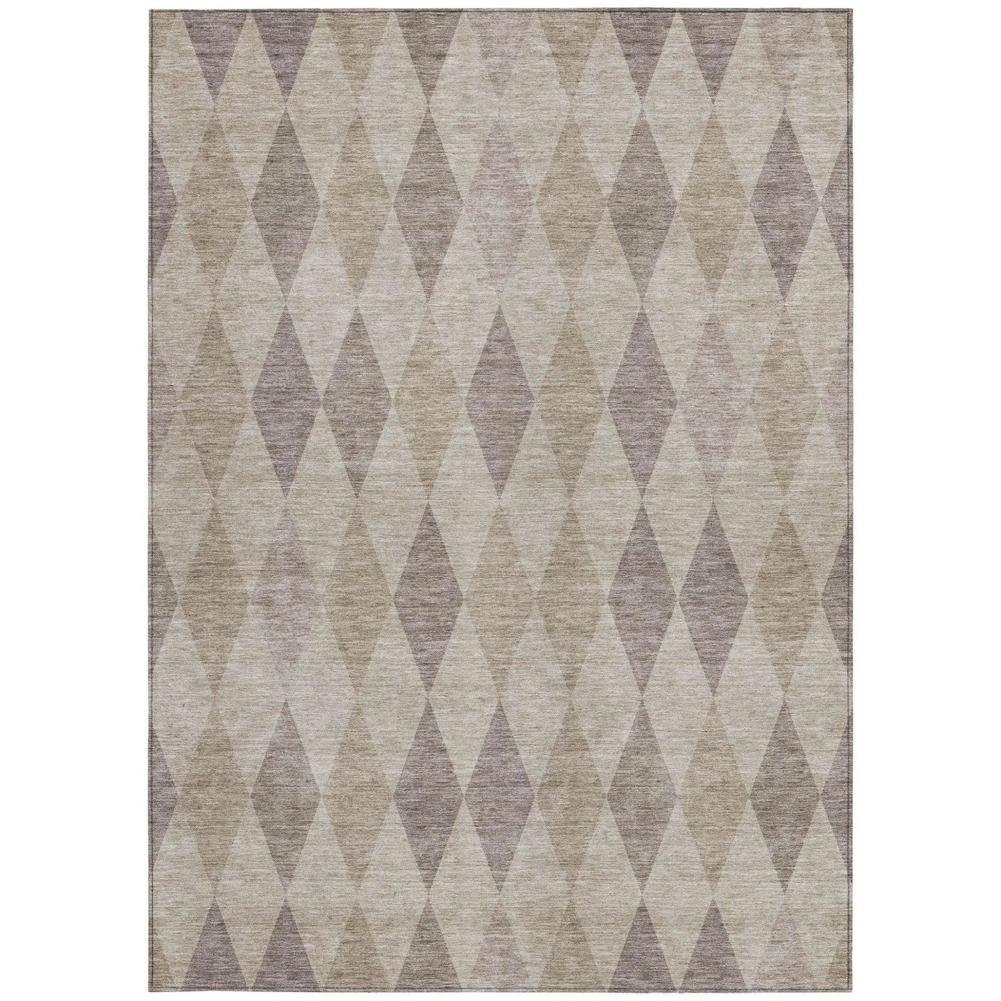 8' X 10' Beige Taupe and Brown Geometric Washable Non Skid Indoor Outdoor Area Rug - GreatEagleInc